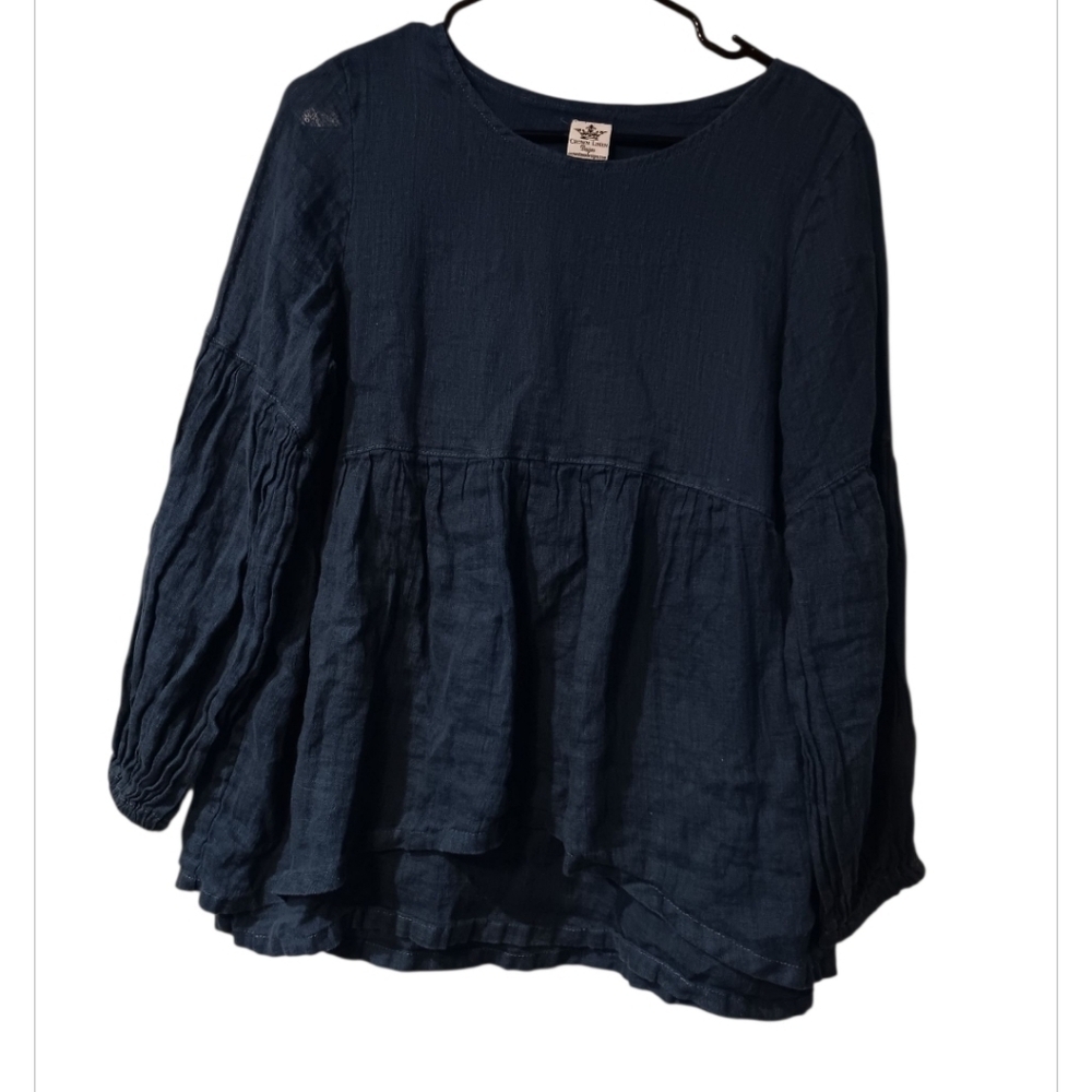 Crown Linen Designs  Navy Blue Women's Blouse Sz S
